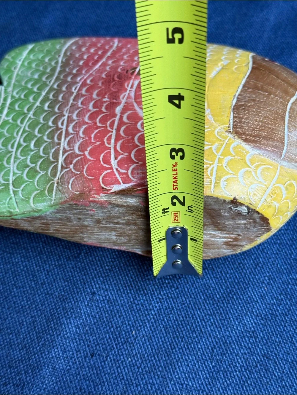 Vintage Hand Carved Wood Tropical Fish Figurine Hand Painted Coastal Decor 8.5